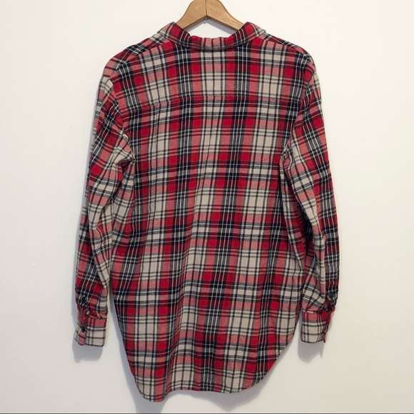 Madewell Red Oversized Ex Boyfriend Plaid Flannel Button Down Shirt Size XS - Picture 9 of 14